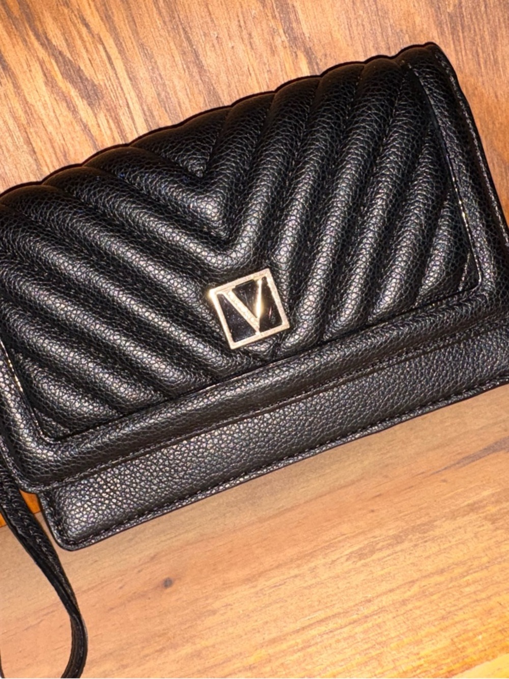 Black Quilted Leather Crossbody Clutch - Unbranded